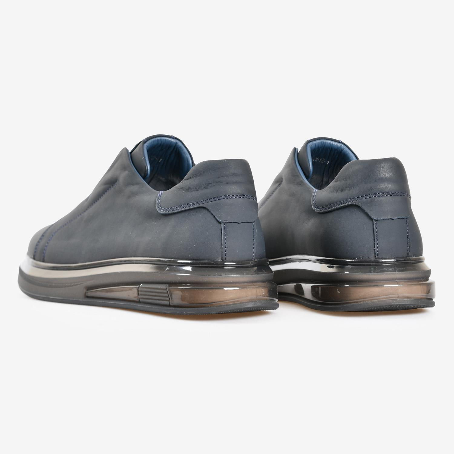 Lacivert Deri Şeffaf Tabanlı Erkek Sneaker