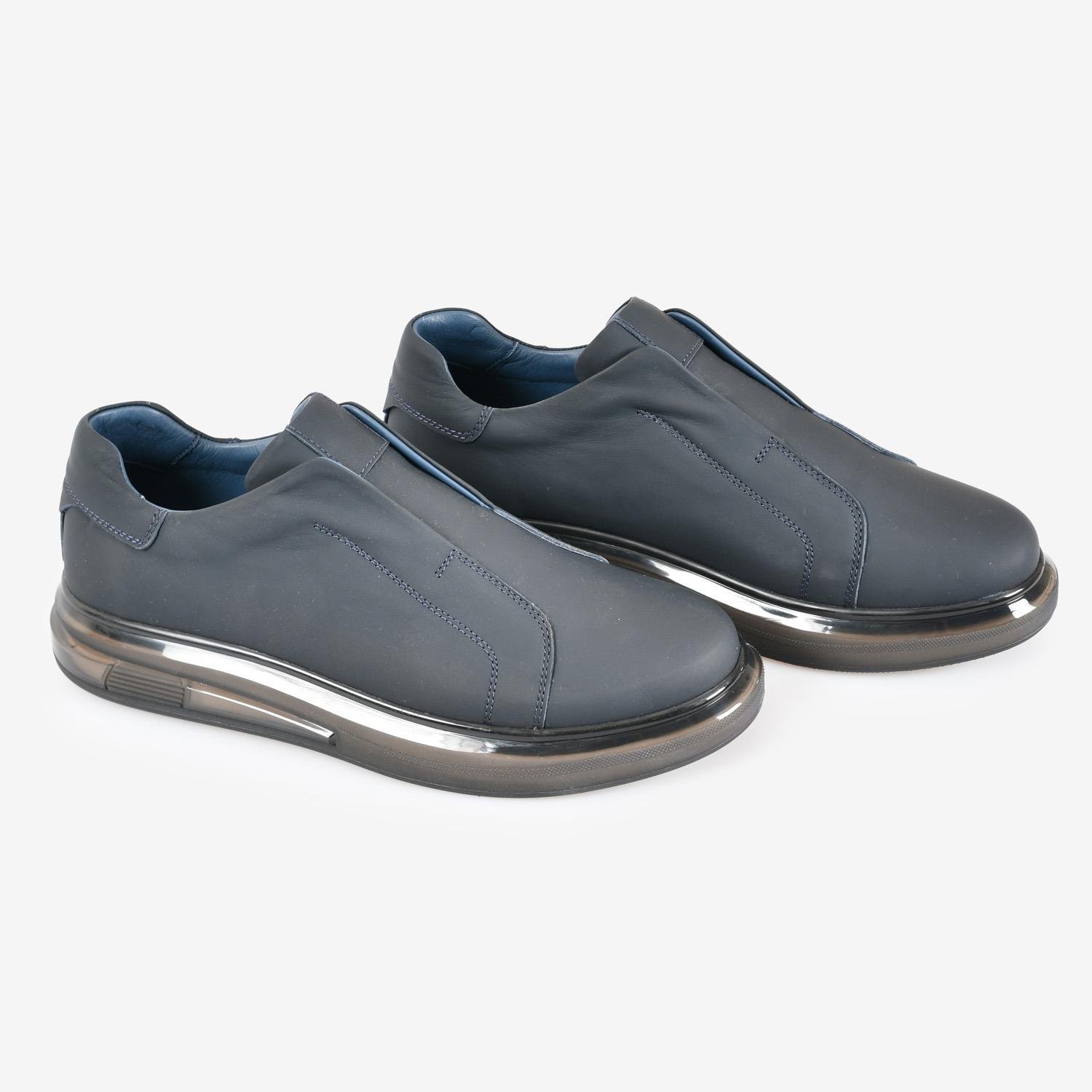 Lacivert Deri Şeffaf Tabanlı Erkek Sneaker
