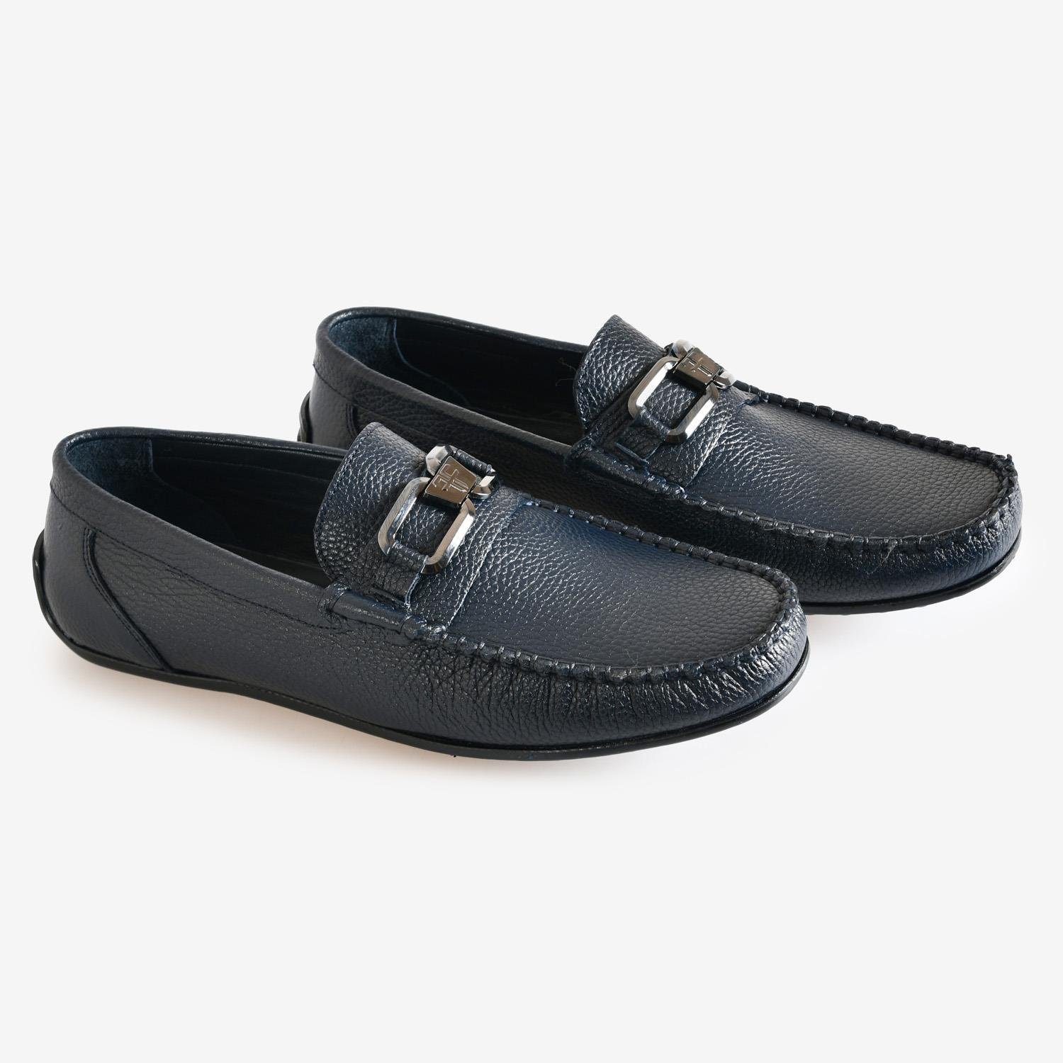 Lacivert Deri Toka Detaylı Erkek Loafer