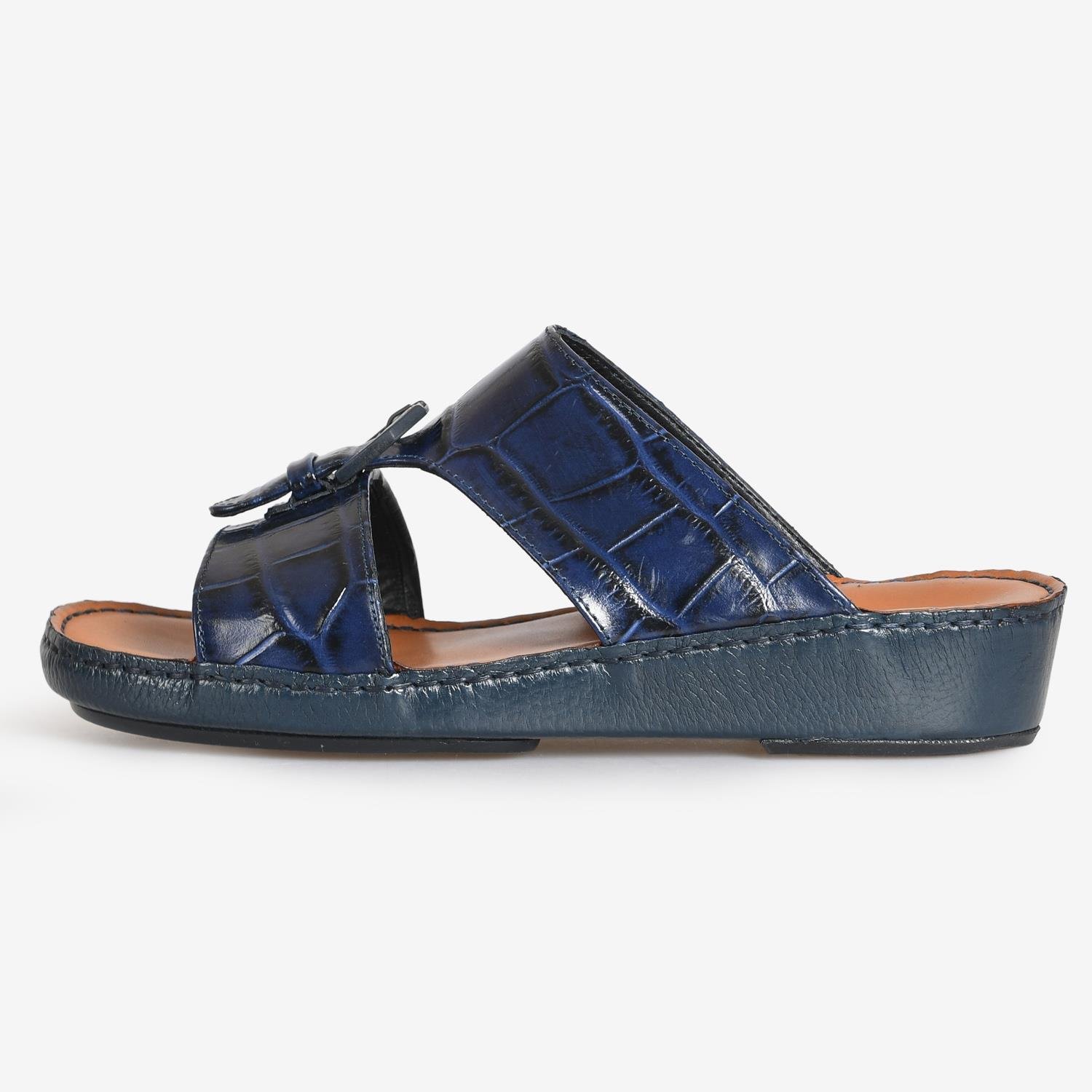 Lacivert Kroko Deri Erkek Terlik