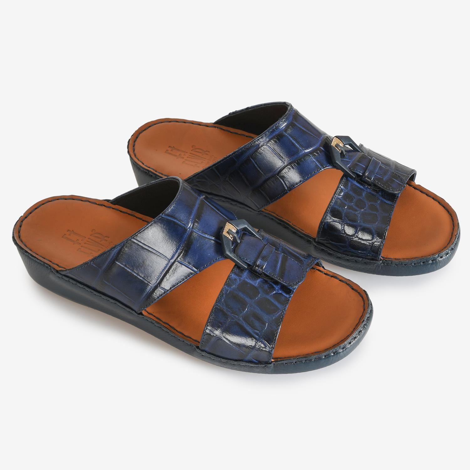 Lacivert Kroko Deri Erkek Terlik