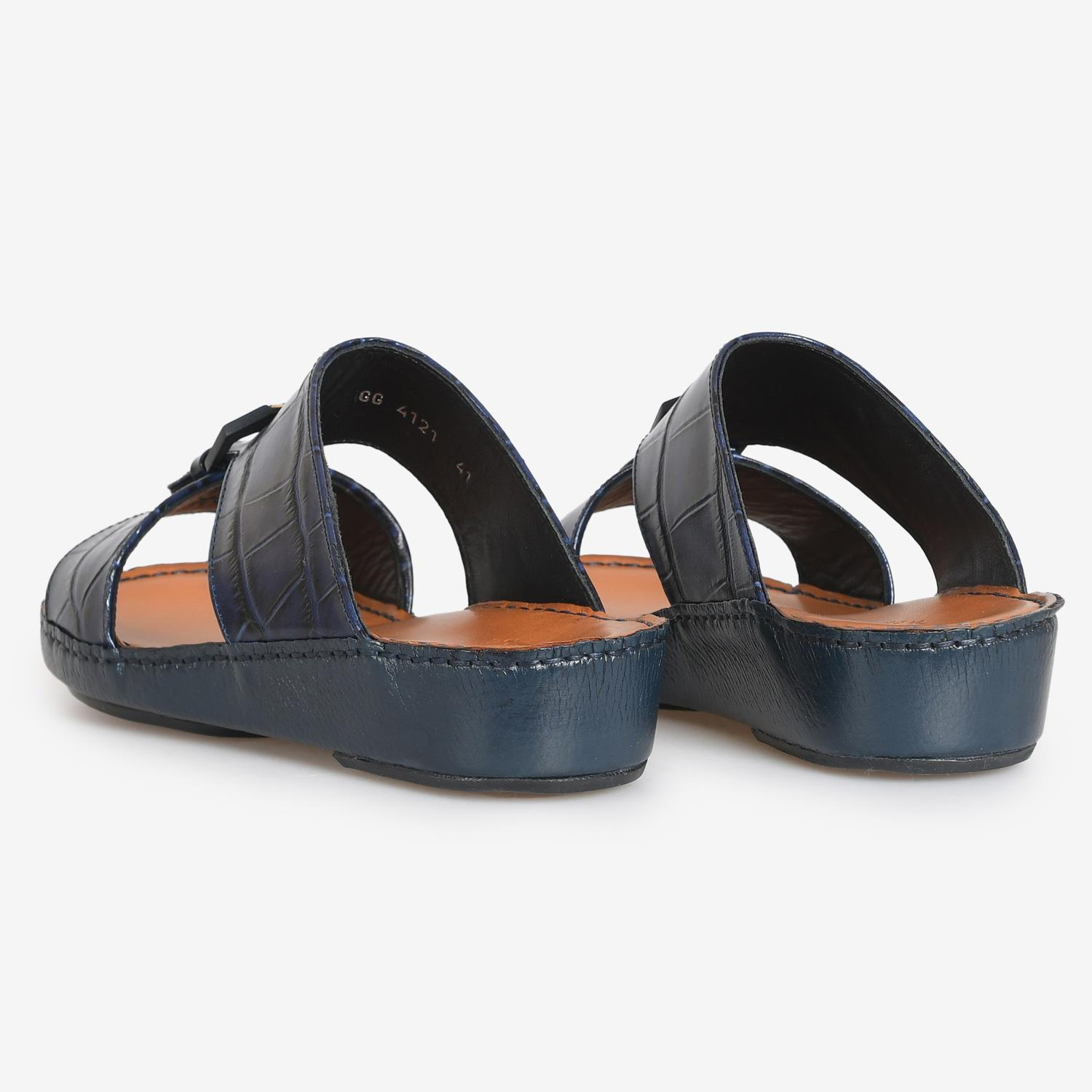 Lacivert Kroko Deri Erkek Terlik