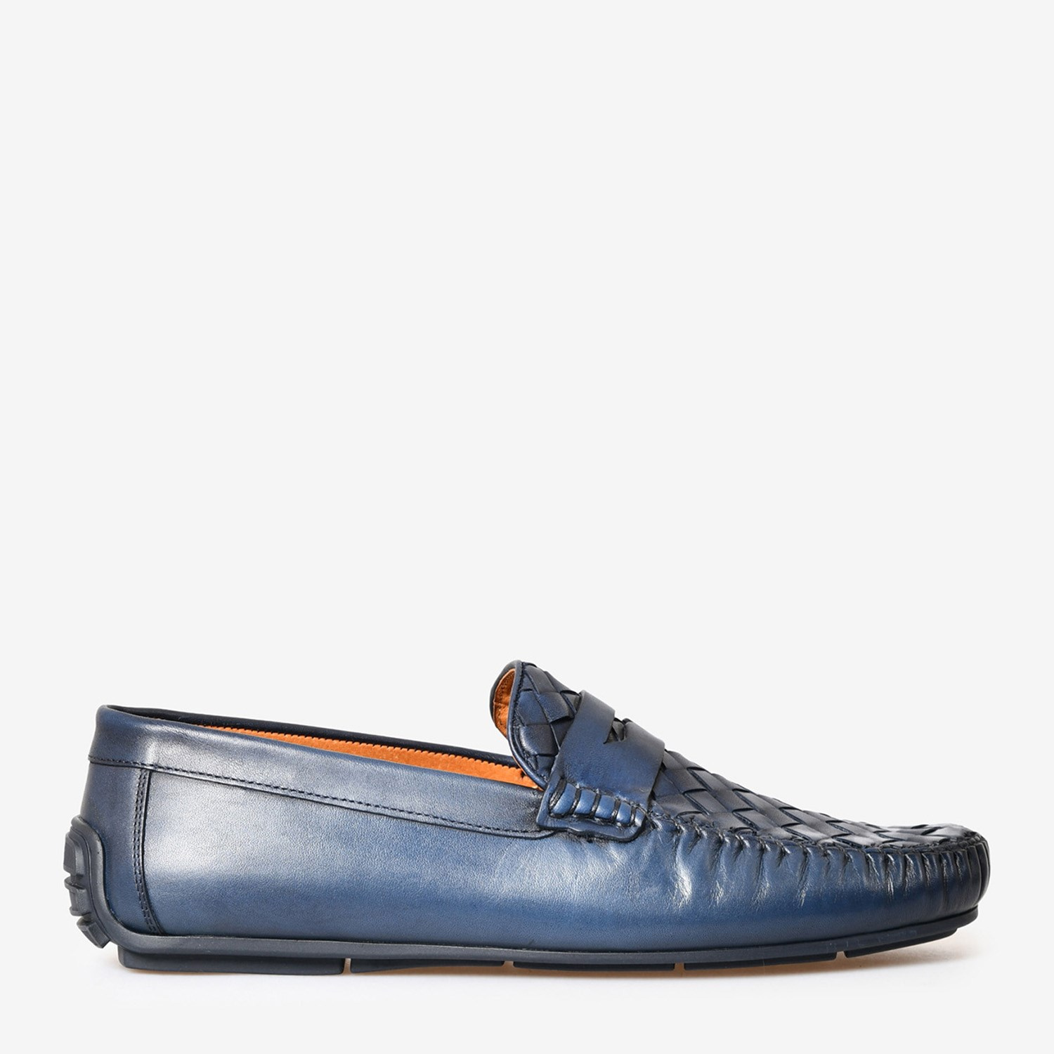 Lacivert Örgü Deri Erkek Loafer