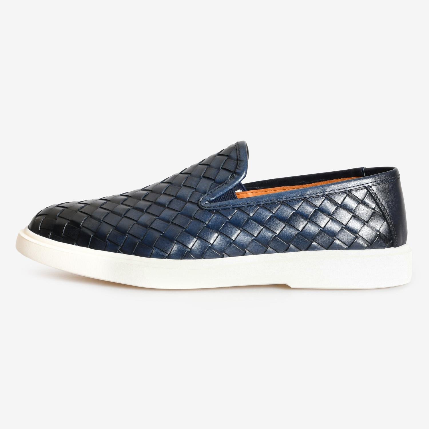 Lacivert Örgü Deri Erkek Loafer