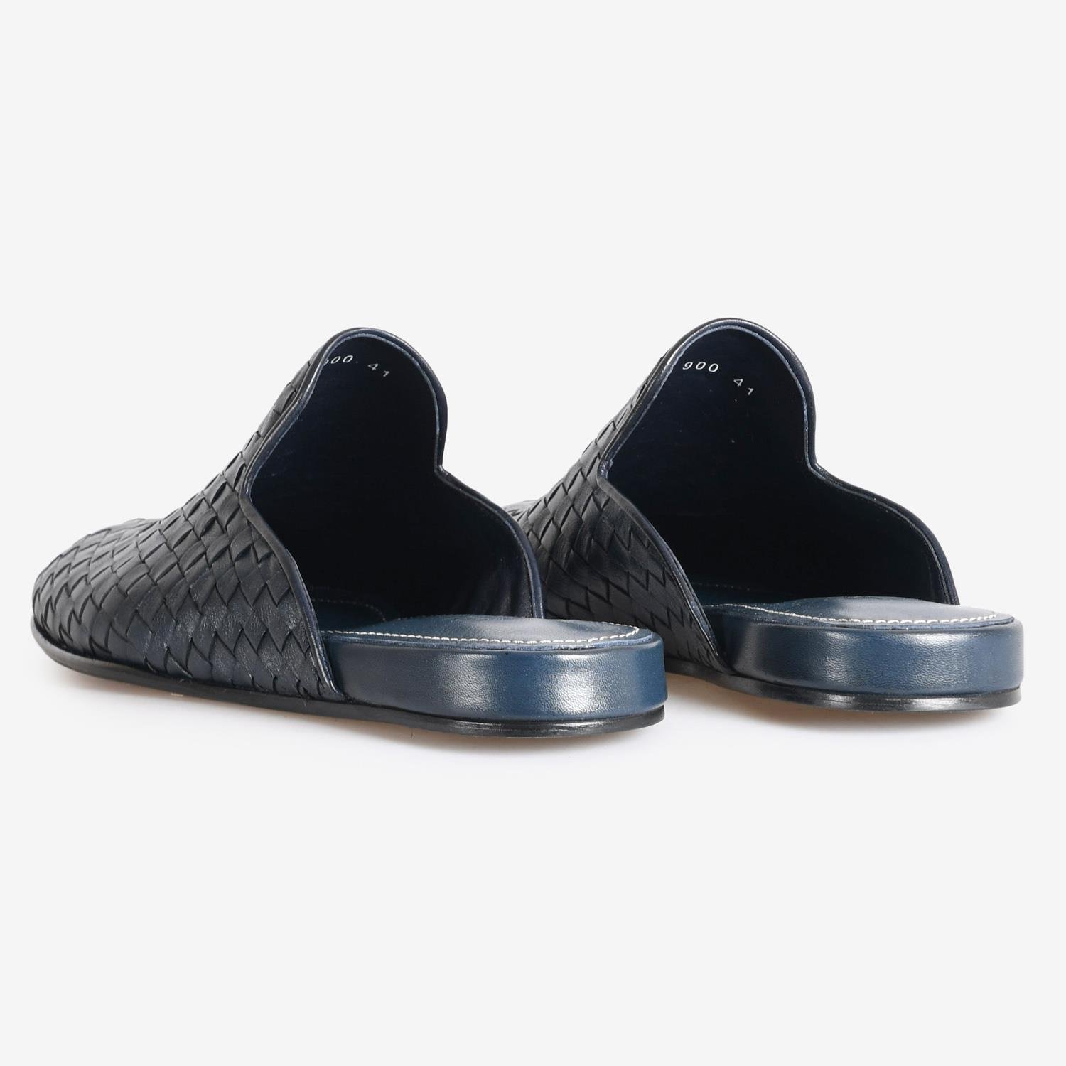 Lacivert Örgü Deri Erkek Terlik