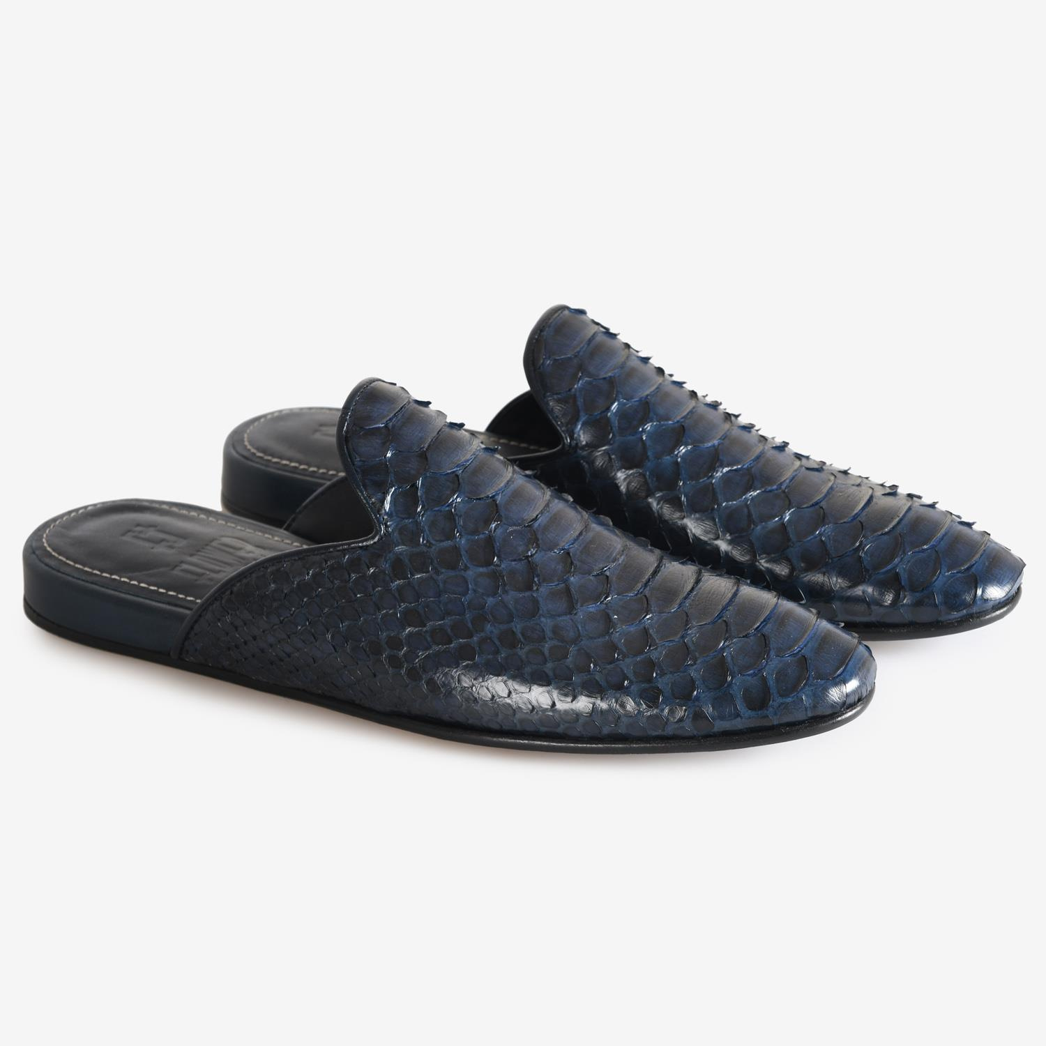 Lacivert Piton Deri Erkek Terlik