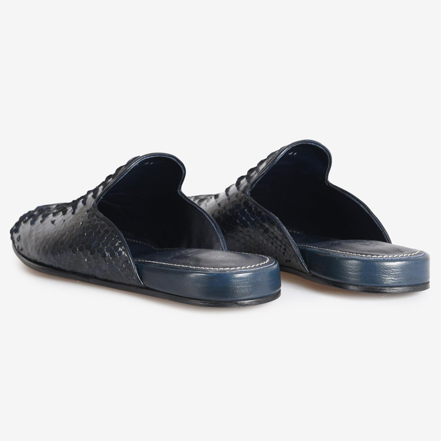 Lacivert Piton Deri Erkek Terlik