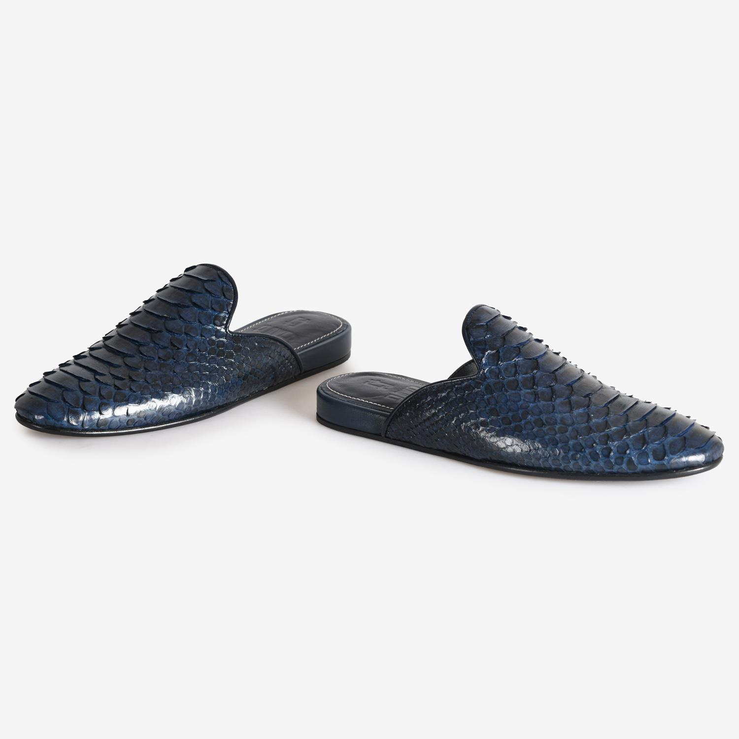 Lacivert Piton Deri Erkek Terlik