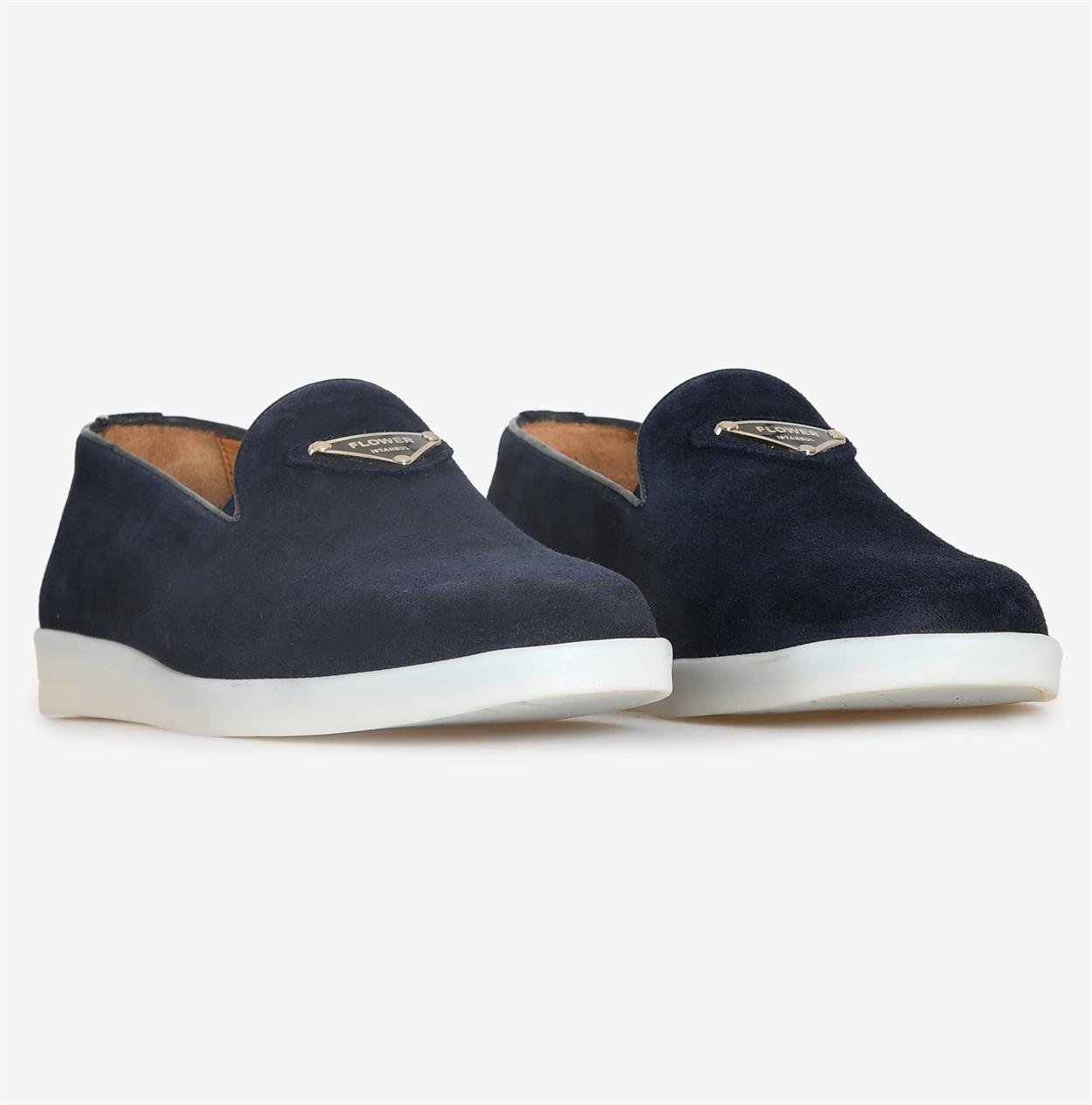 Lacivert Süet Logolu Erkek Loafer