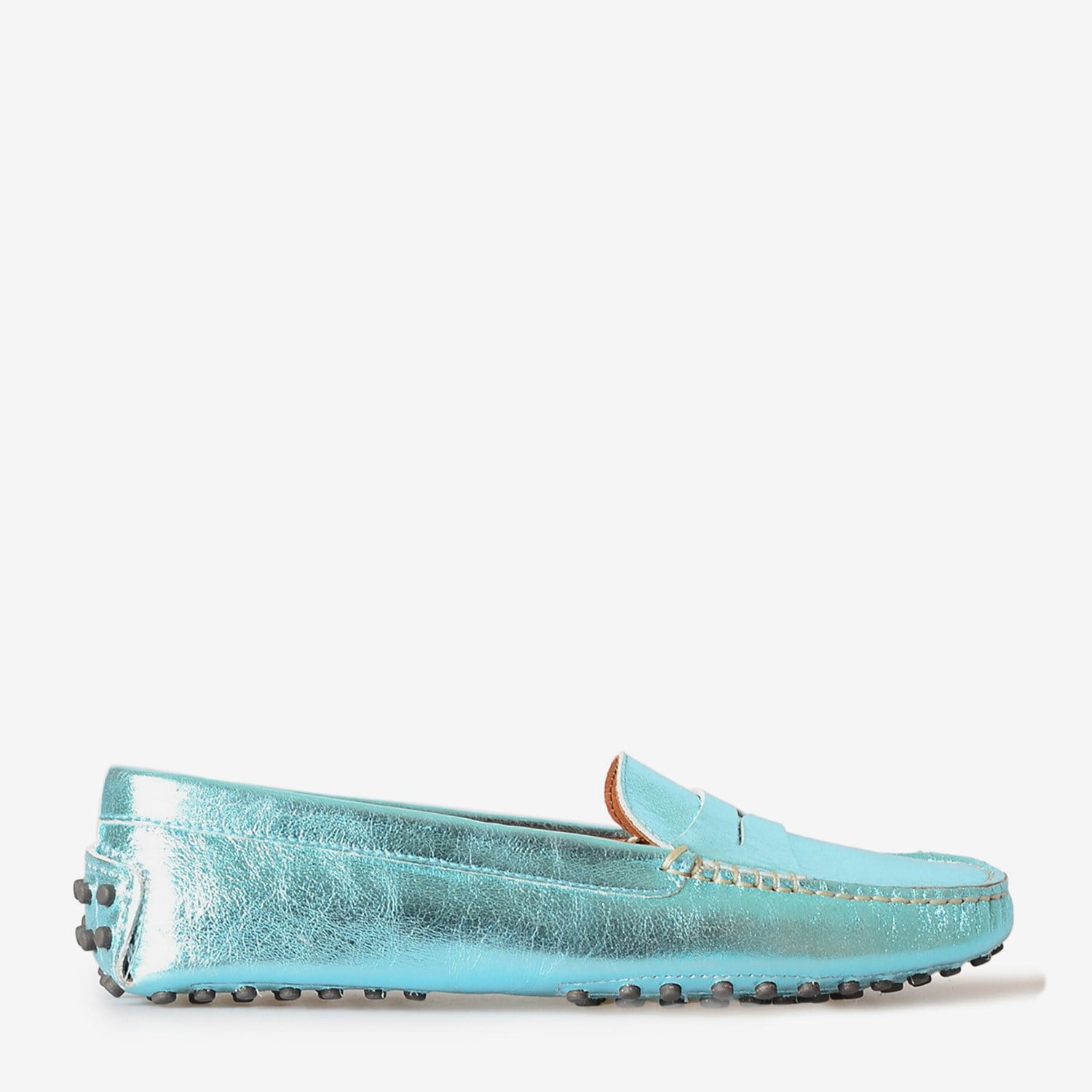 Mavi Metalik Kadın Deri Loafer