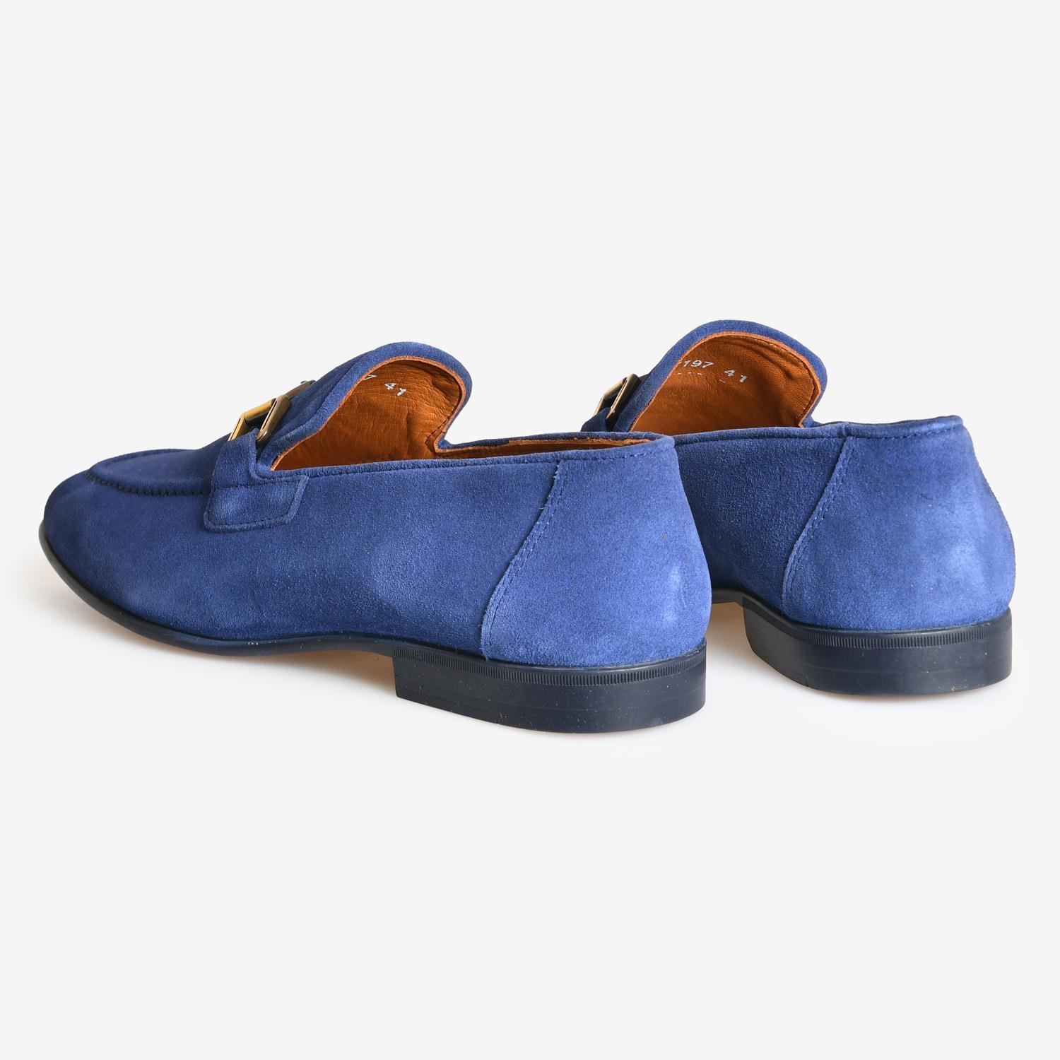 Mavi Süet Tokalı Erkek Loafer