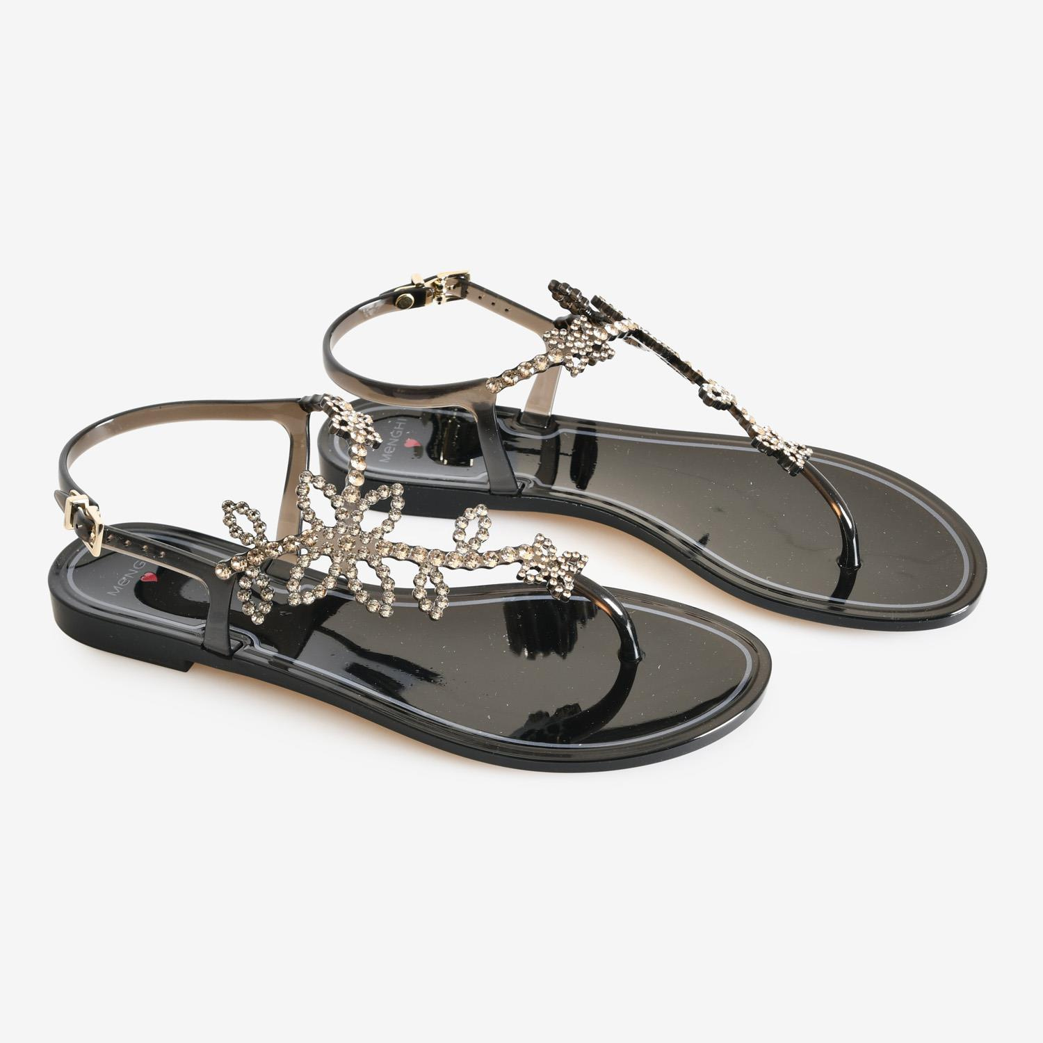 Menghi Siyah Taşlı Kadın Sandalet