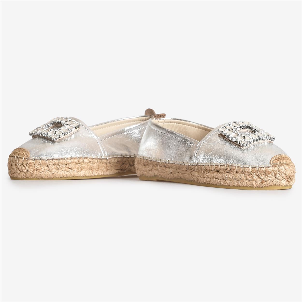 Metalik Lame Deri Kadın Espadril