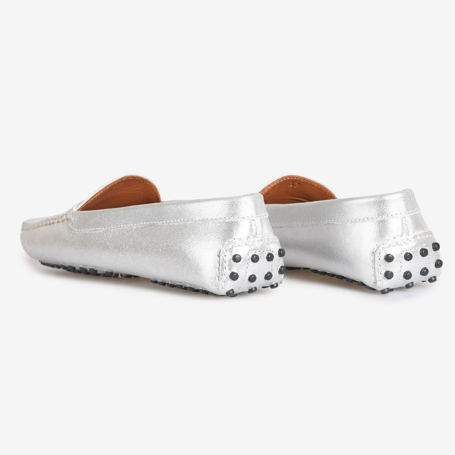 Platin Deri Kadın Loafer