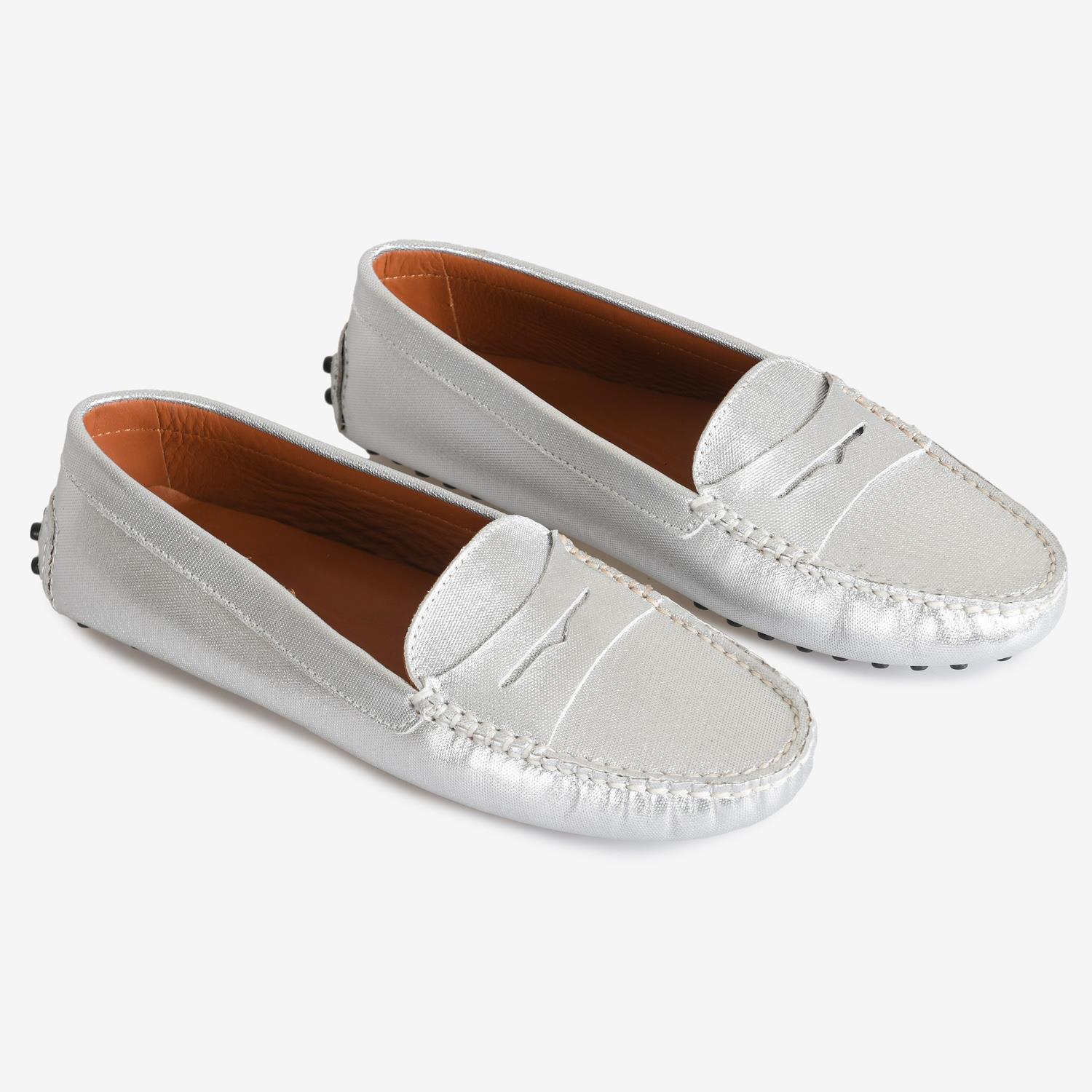 Platin Deri Kadın Loafer
