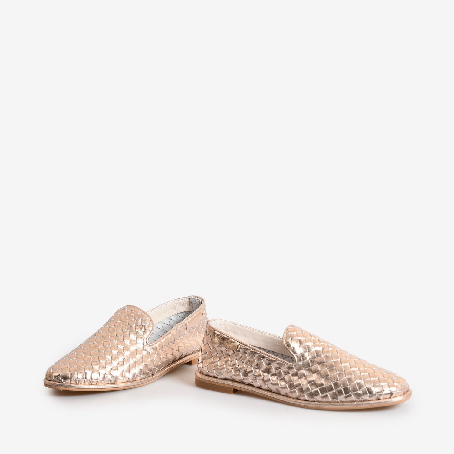 Platin Renk Örgü Deri Kadın Loafer