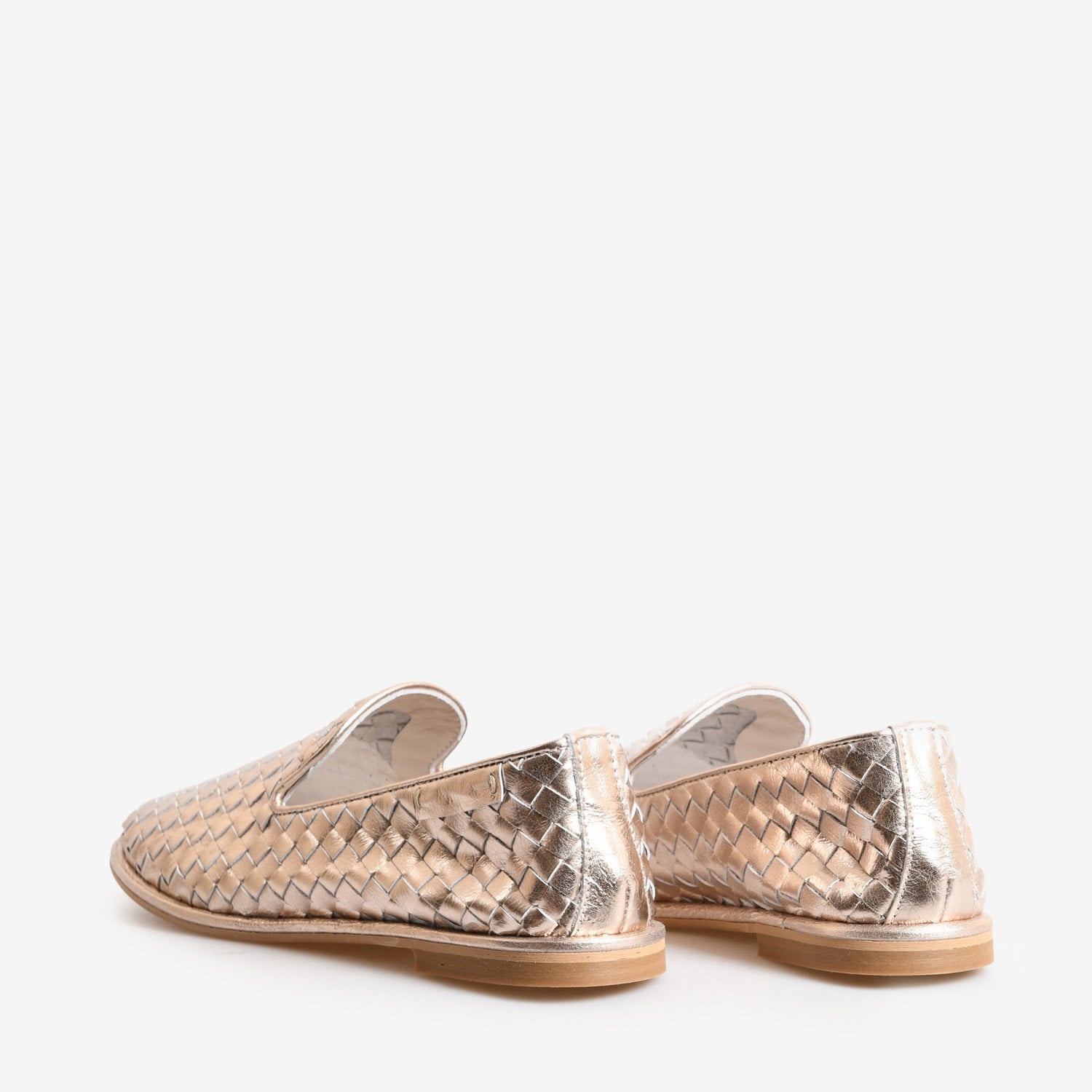 Platin Renk Örgü Deri Kadın Loafer
