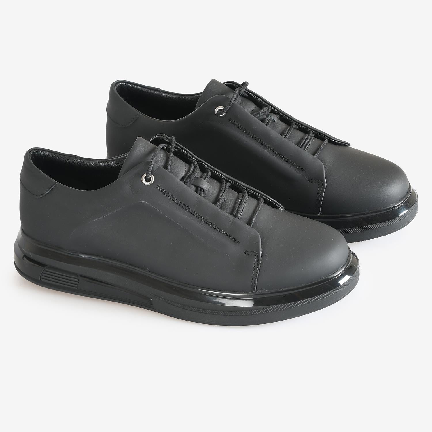 ŞEFFAF TABAN SİYAH ERKEK DERİ SNEAKER