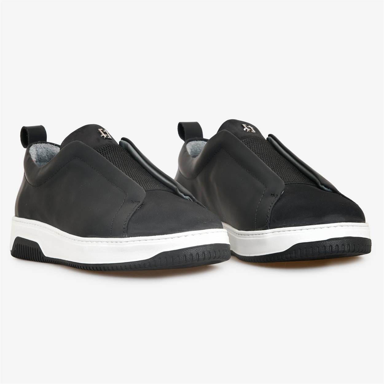 Siyah Bağcıksız Deri Erkek Sneaker