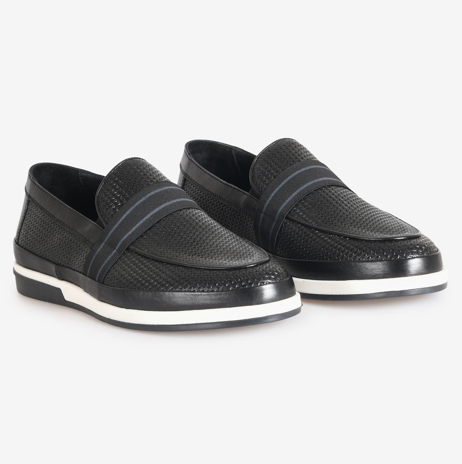 Siyah Baskı Deri Erkek Loafer