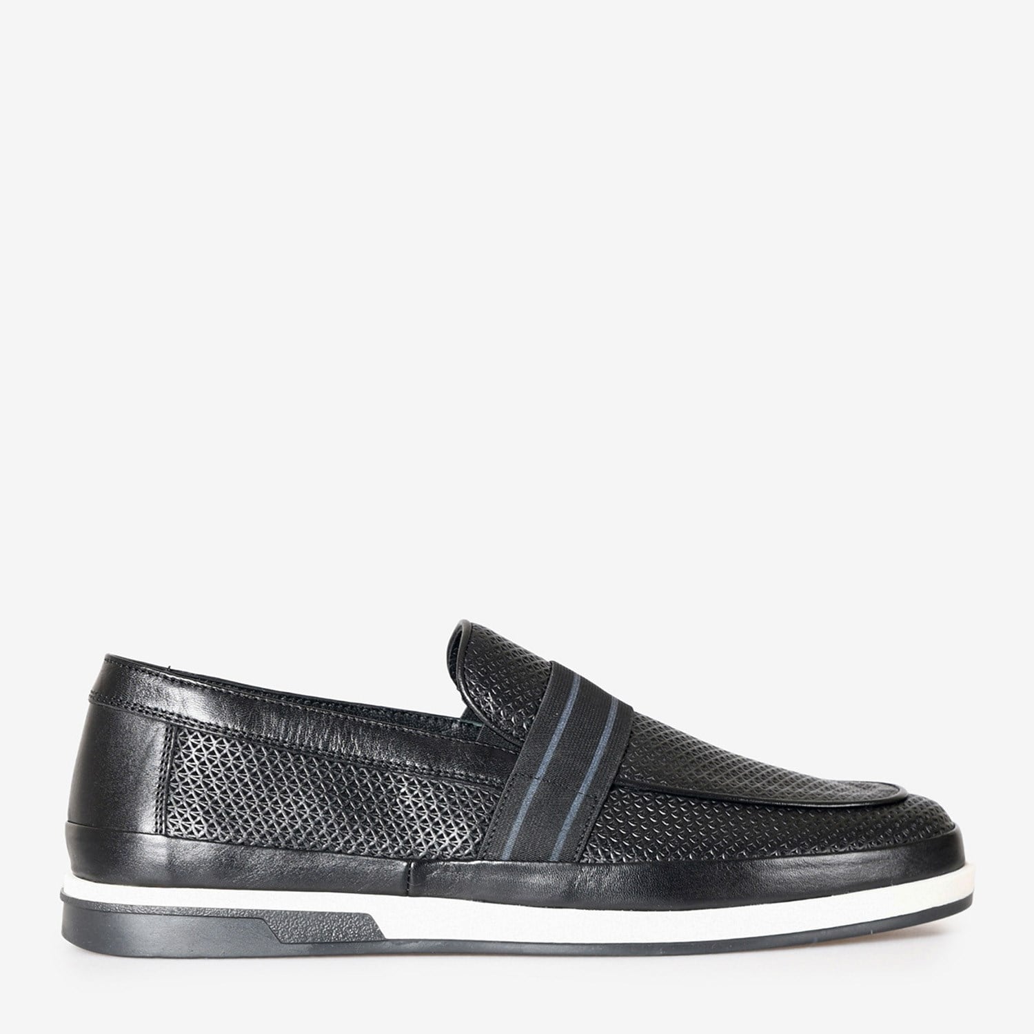 Siyah Baskı Deri Erkek Loafer