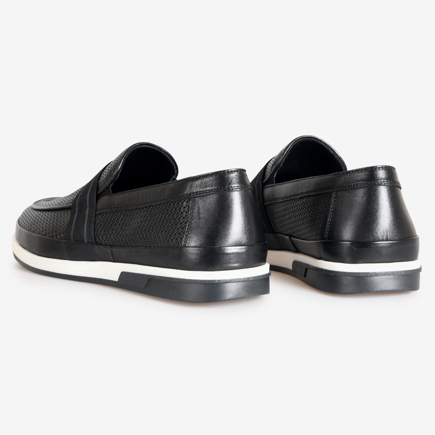 Siyah Baskı Deri Erkek Loafer