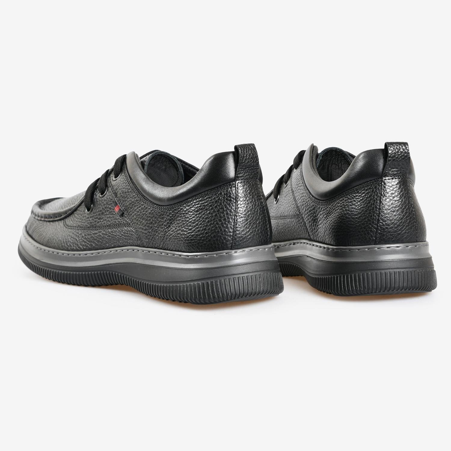 Siyah Deri Bağcıklı Erkek Loafer