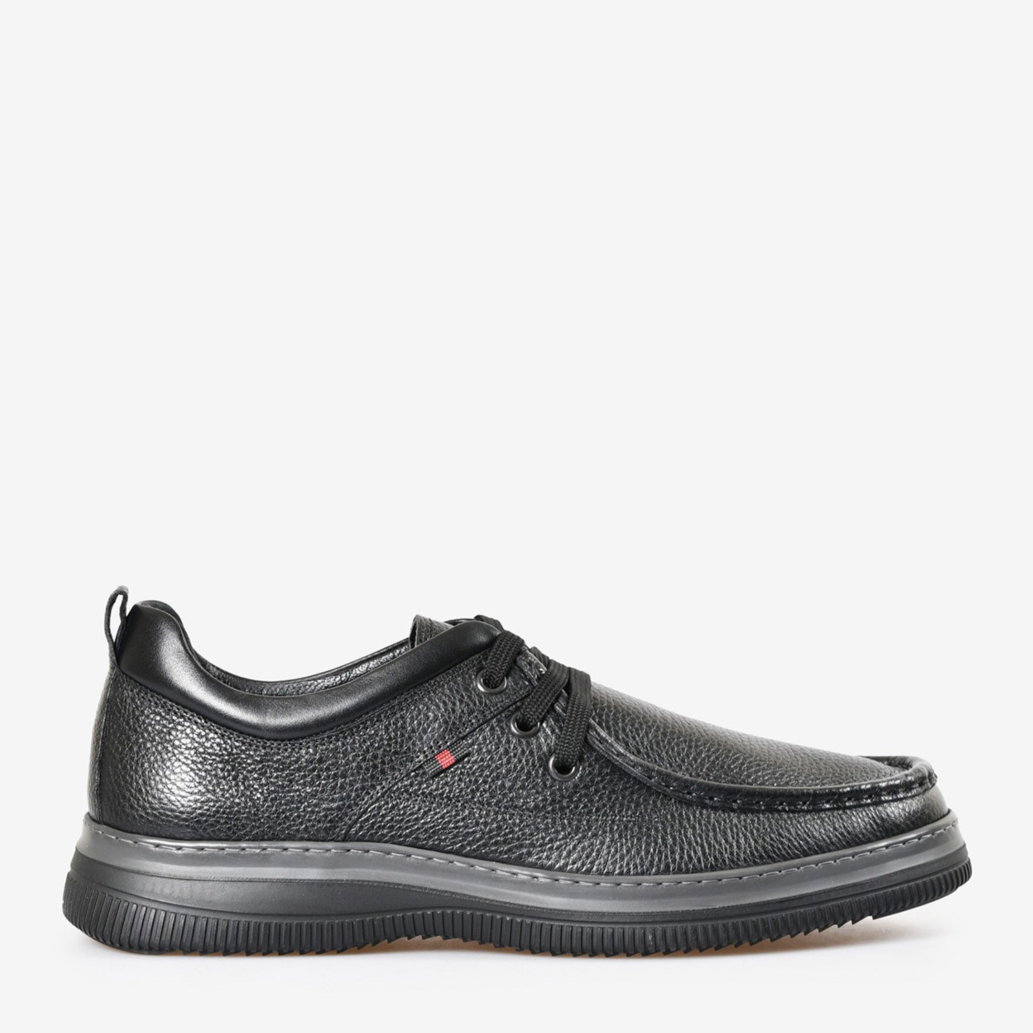 Siyah Deri Bağcıklı Erkek Loafer