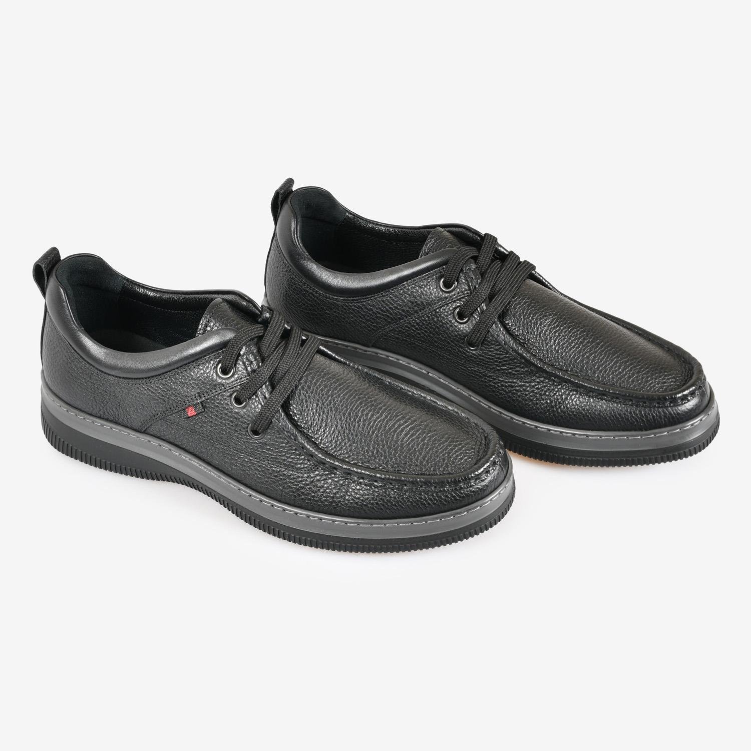 Siyah Deri Bağcıklı Erkek Loafer