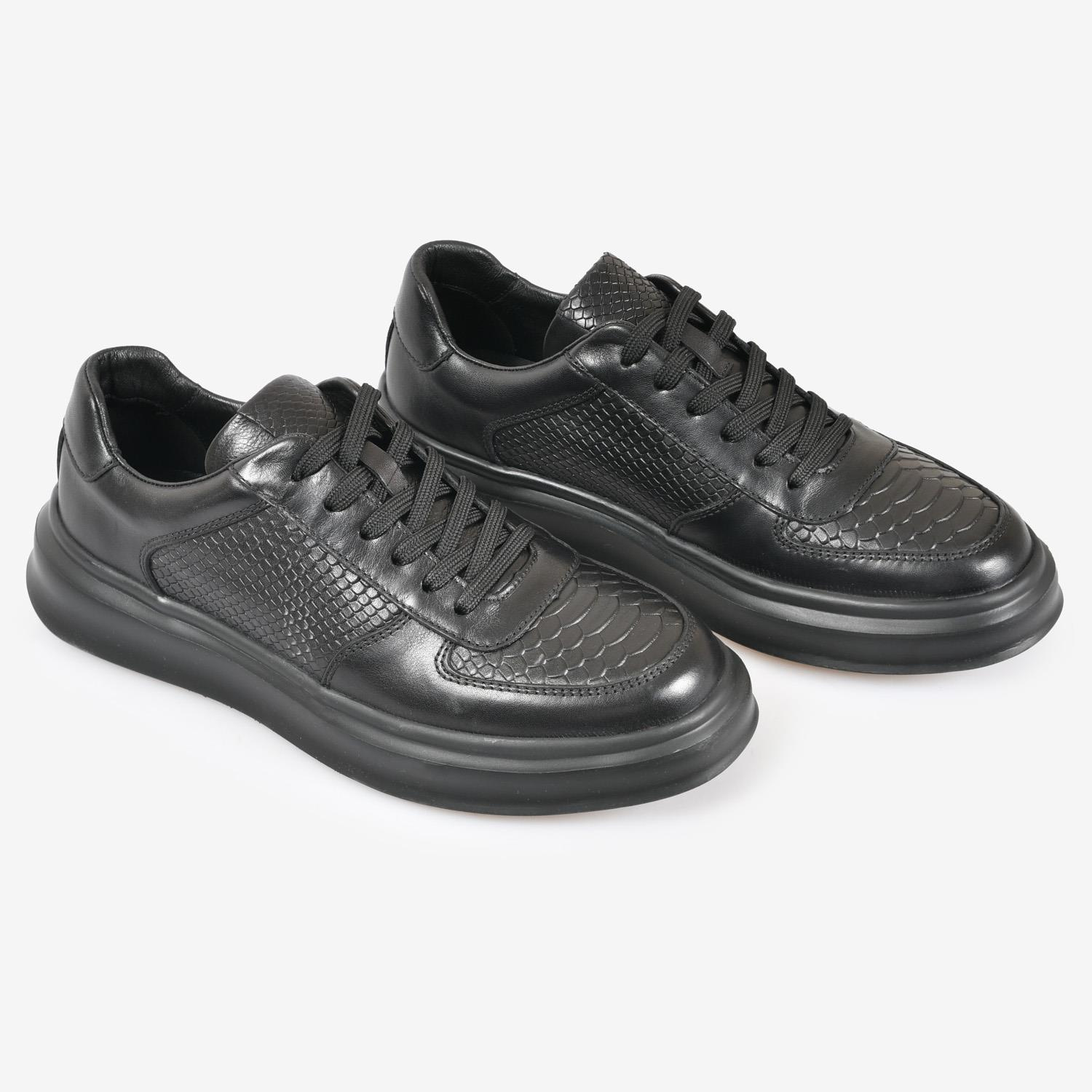 Siyah Deri Bağcıklı Erkek Sneaker