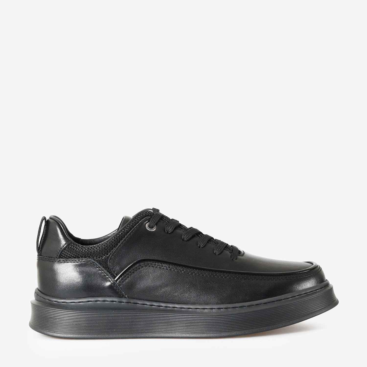 Siyah Deri Bağcıklı Erkek Sneaker