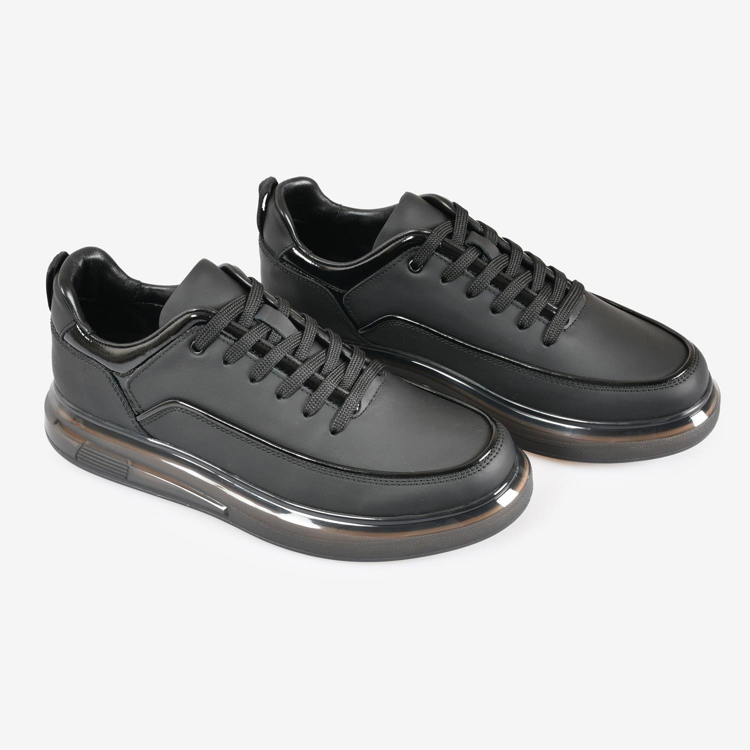 Siyah Deri Bağcıklı Erkek Sneaker