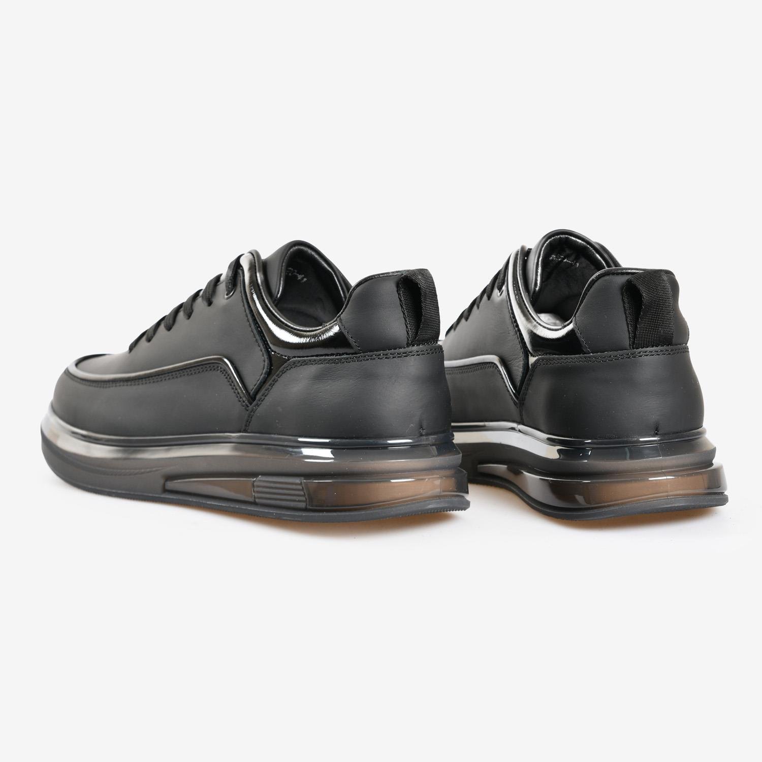 Siyah Deri Bağcıklı Erkek Sneaker