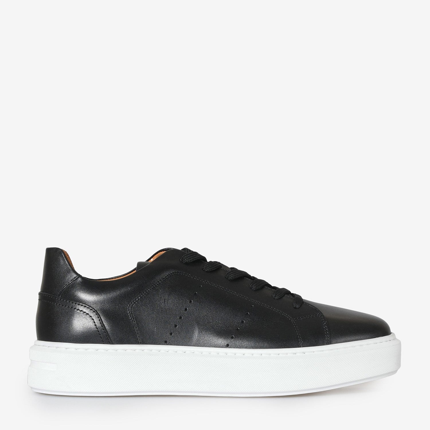 Siyah Deri Bağcıklı Erkek Sneaker