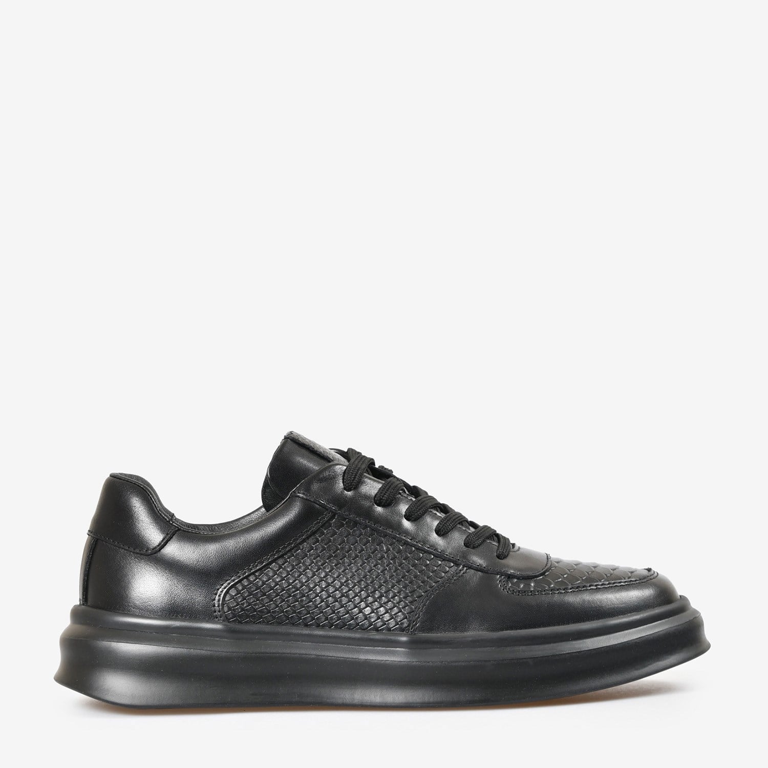 Siyah Deri Bağcıklı Erkek Sneaker