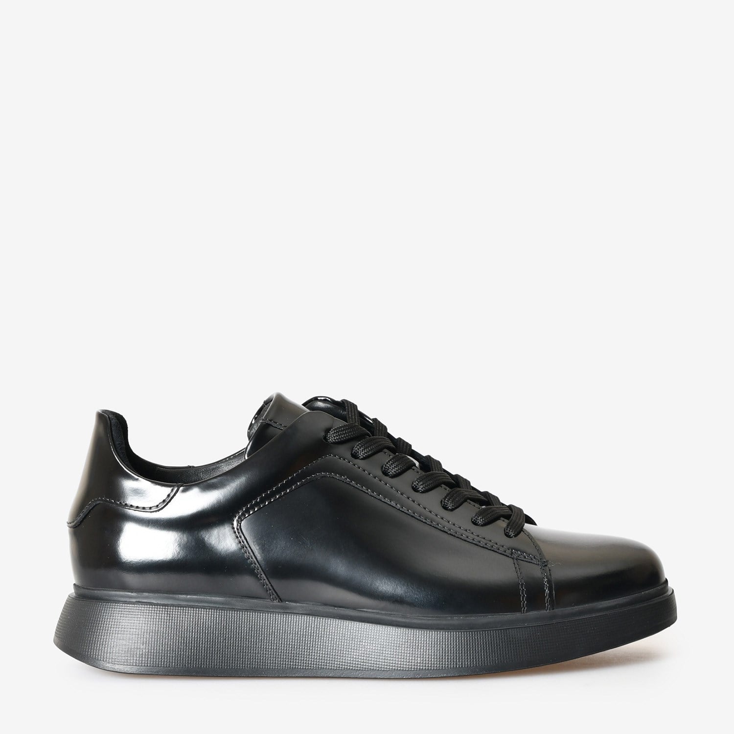 Siyah Deri Bağcıklı Erkek Sneaker