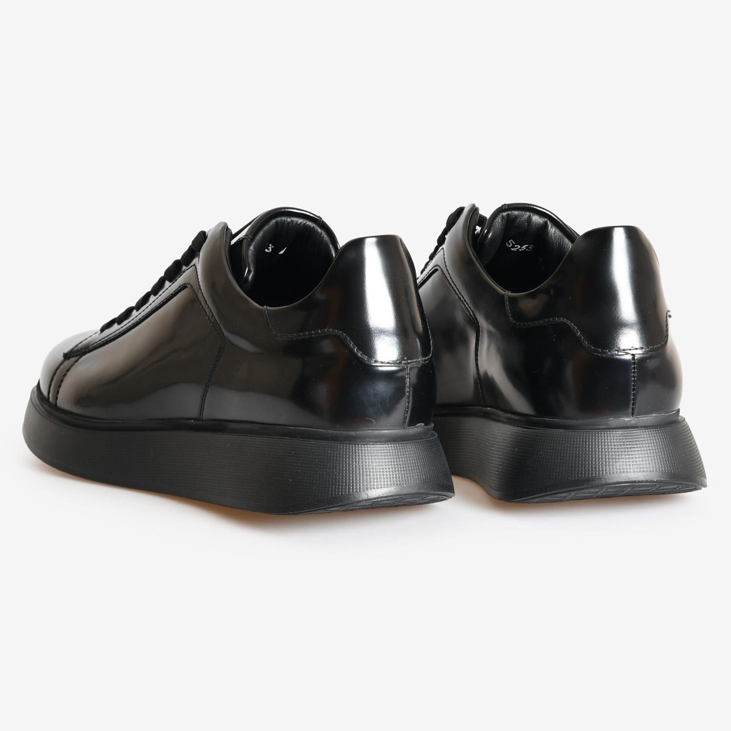 Siyah Deri Bağcıklı Erkek Sneaker