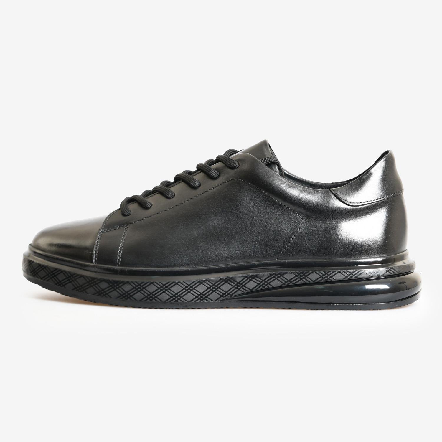 Siyah Deri Bağcıklı Erkek Sneaker