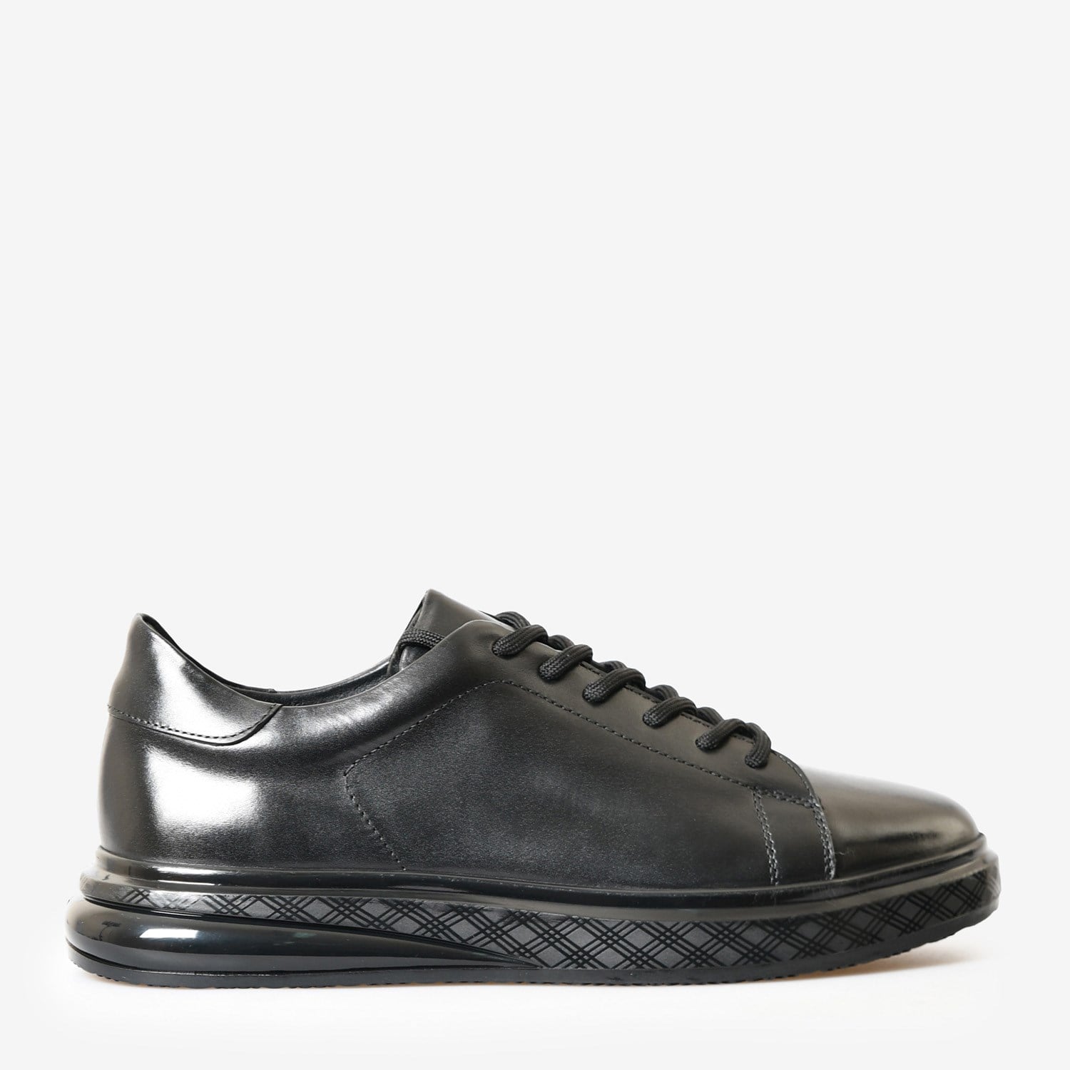 Siyah Deri Bağcıklı Erkek Sneaker