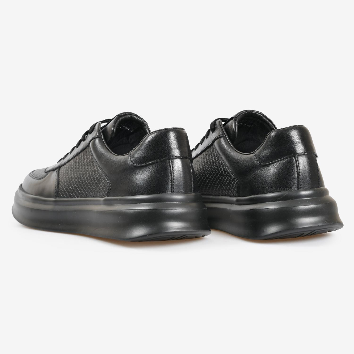 Siyah Deri Bağcıklı Erkek Sneaker