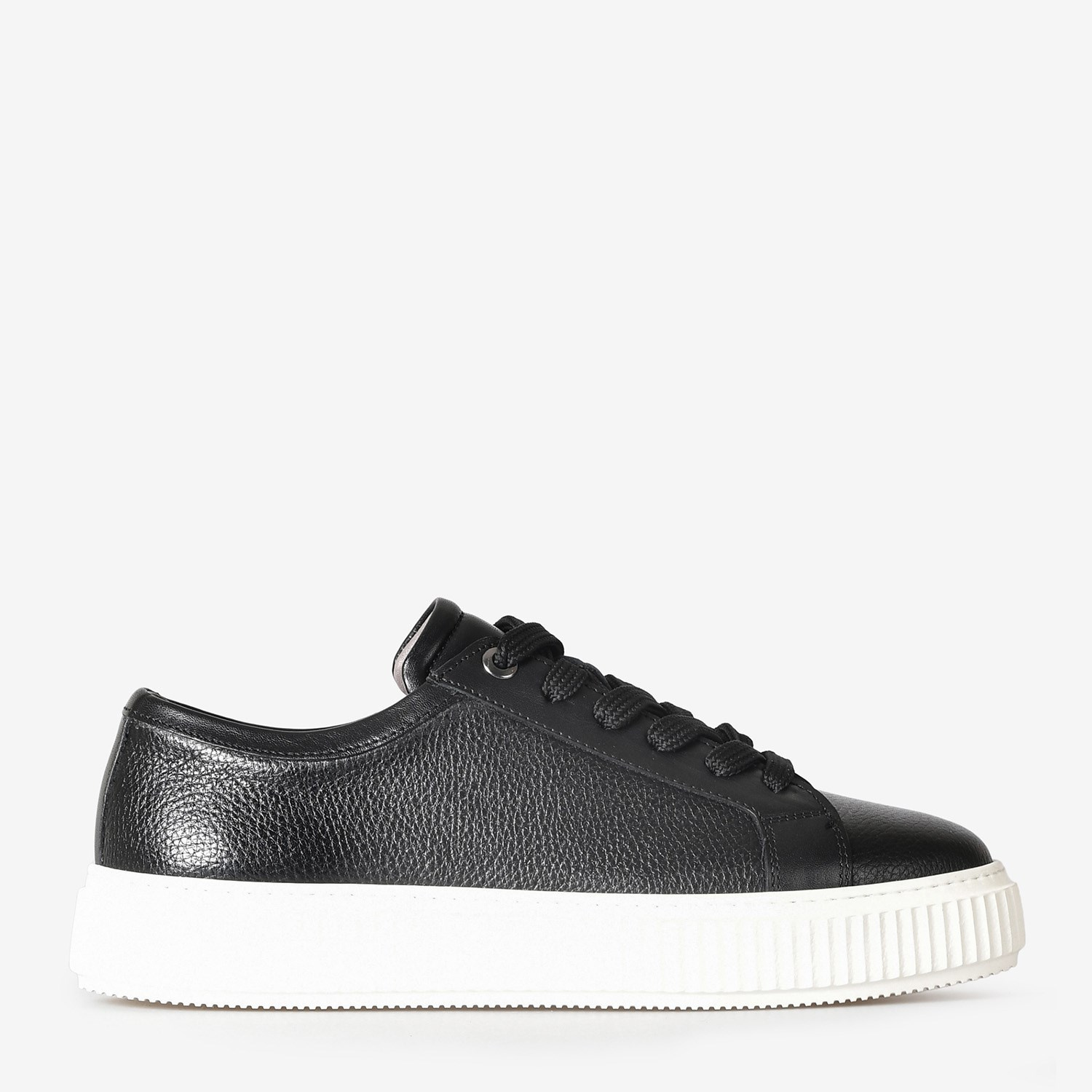 Siyah Deri Bağcıklı Erkek Sneakers