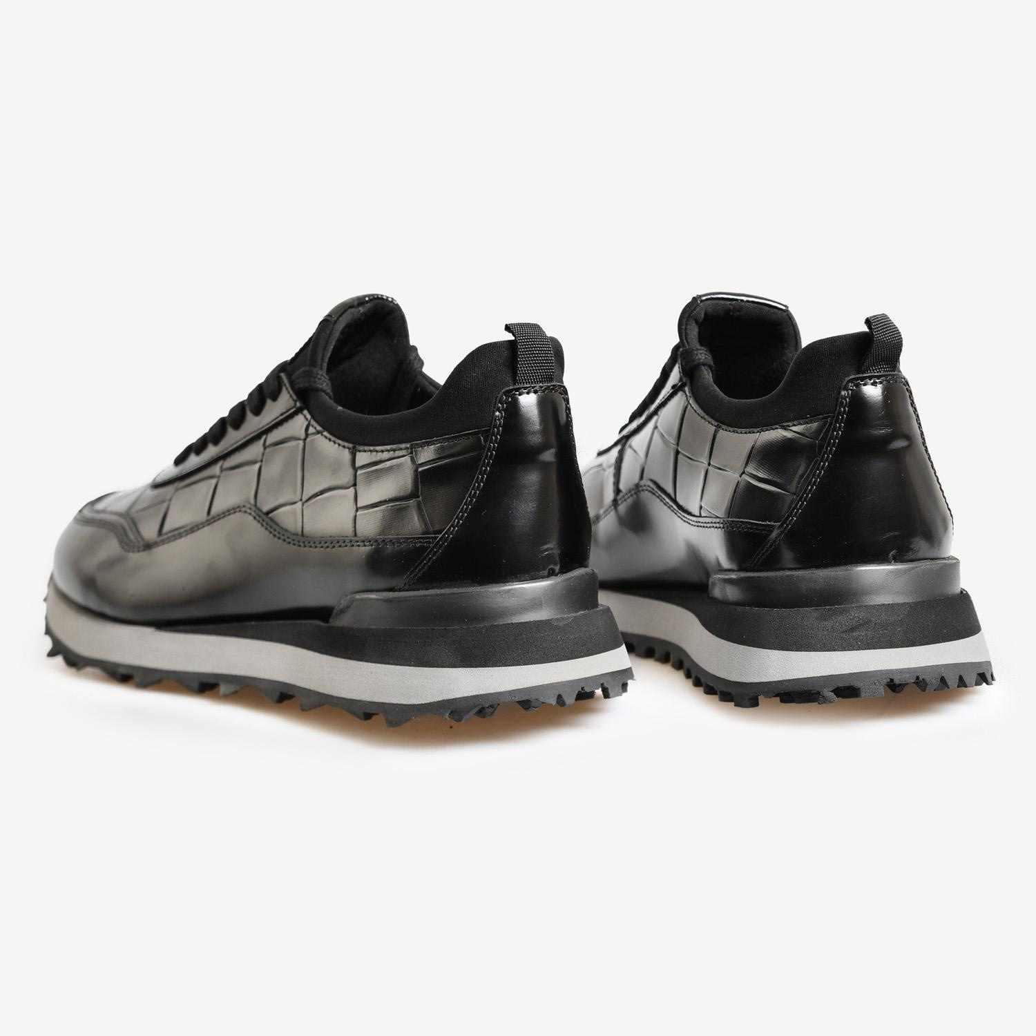 Siyah Deri Bağcıklı Erkek Spor Ayakkabı