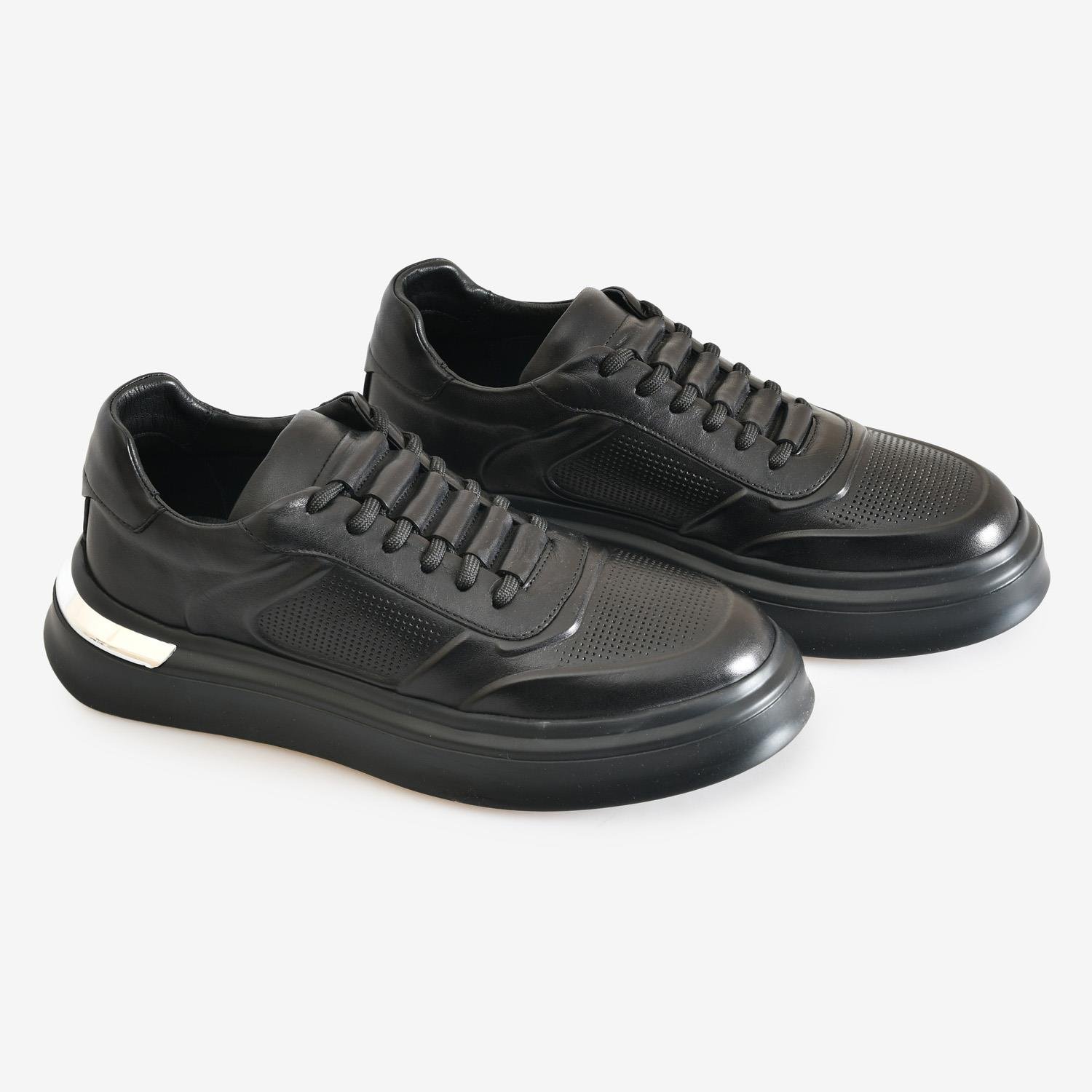 Siyah Deri Bağcıklı Erkek Spor Ayakkabı