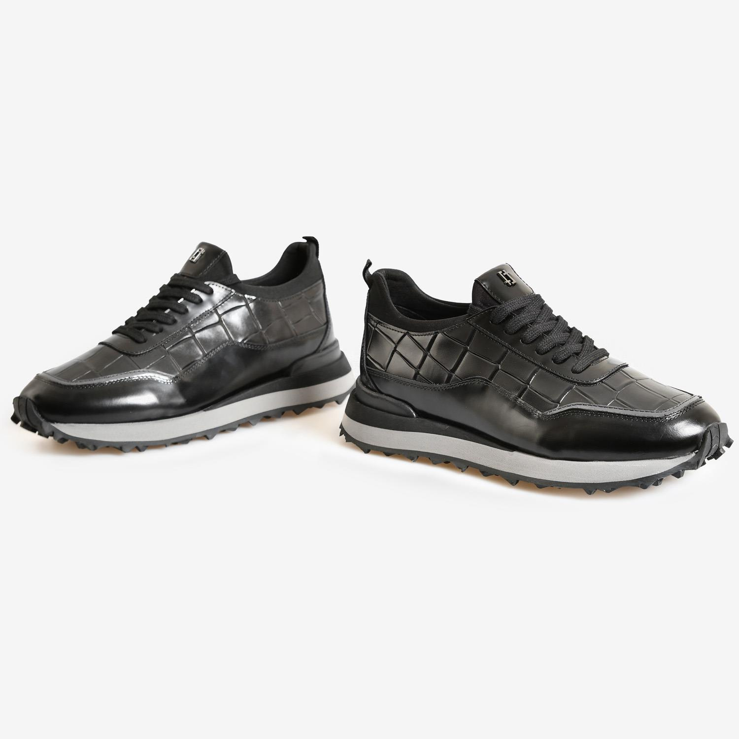 Siyah Deri Bağcıklı Erkek Spor Ayakkabı