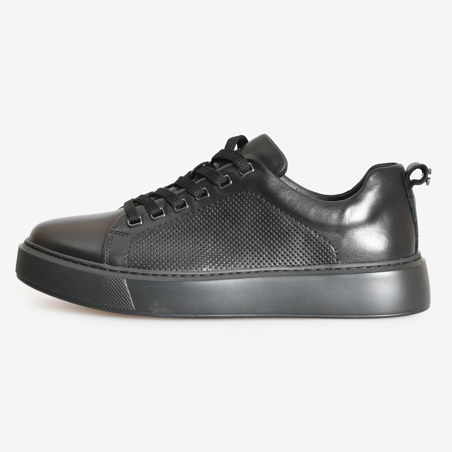 Siyah Deri Bağcıklı Erkek Spor Ayakkabı