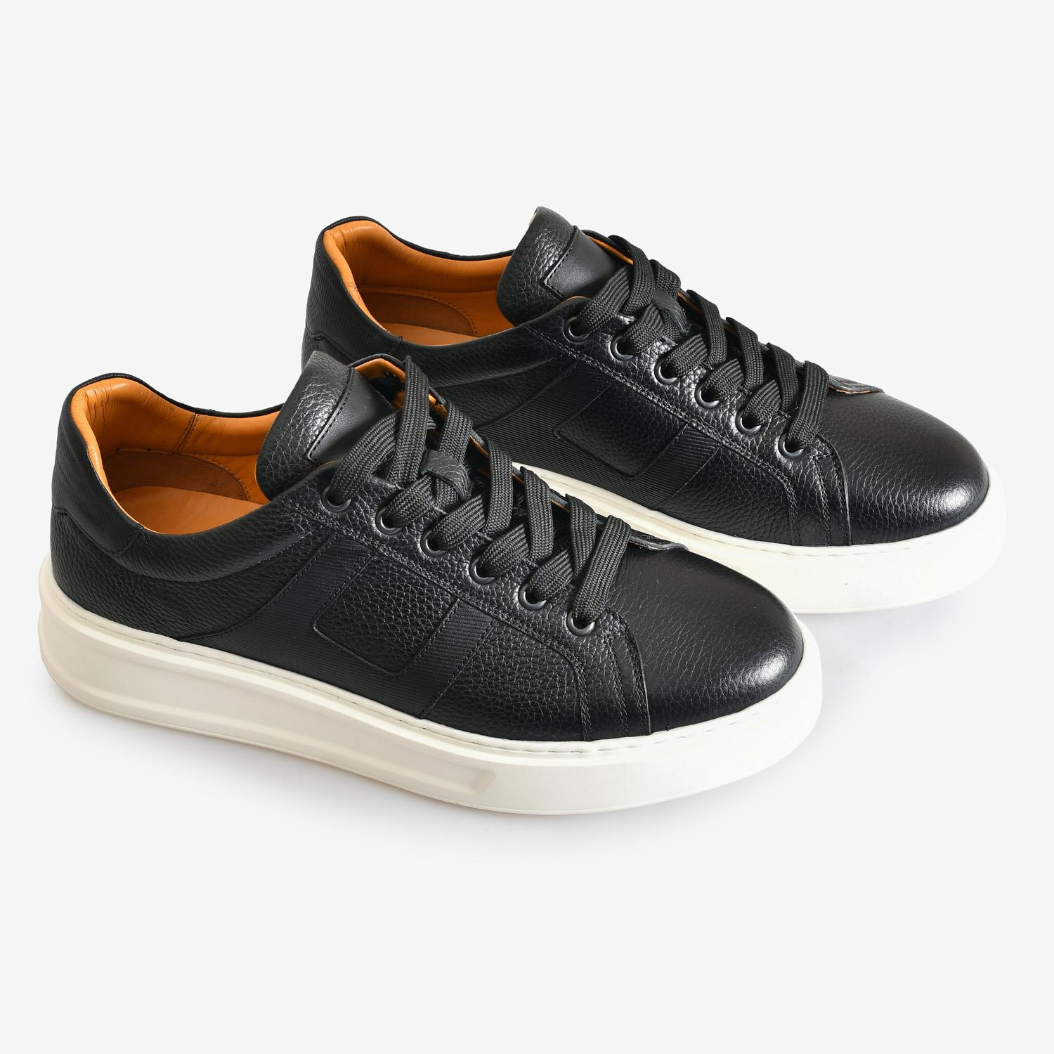 Siyah Deri Bağcıklı Erkek Spor Ayakkabı