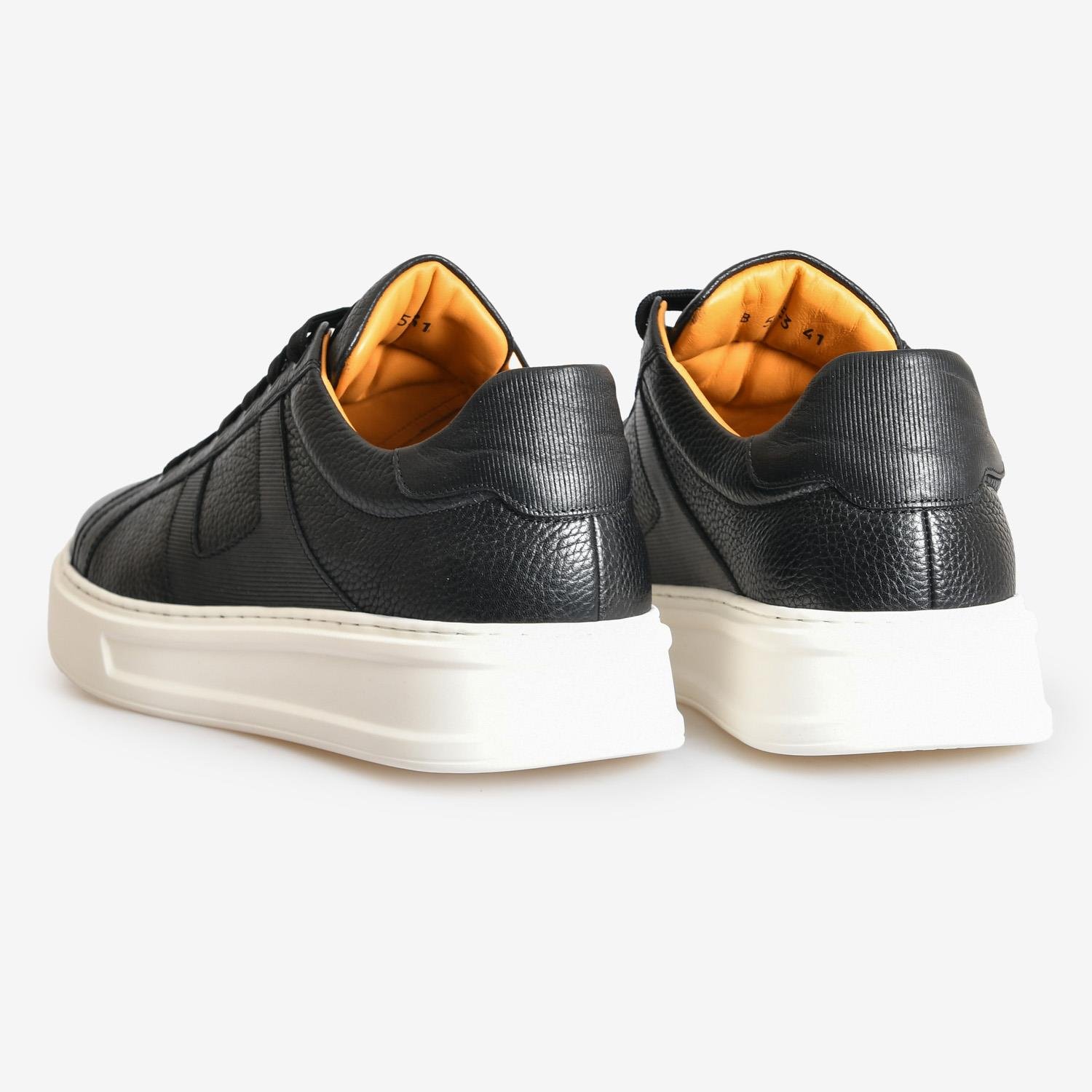 Siyah Deri Bağcıklı Erkek Spor Ayakkabı