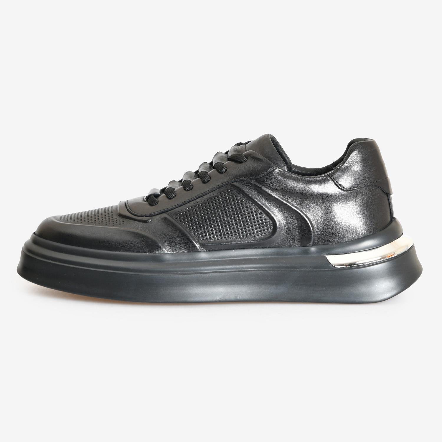 Siyah Deri Bağcıklı Erkek Spor Ayakkabı