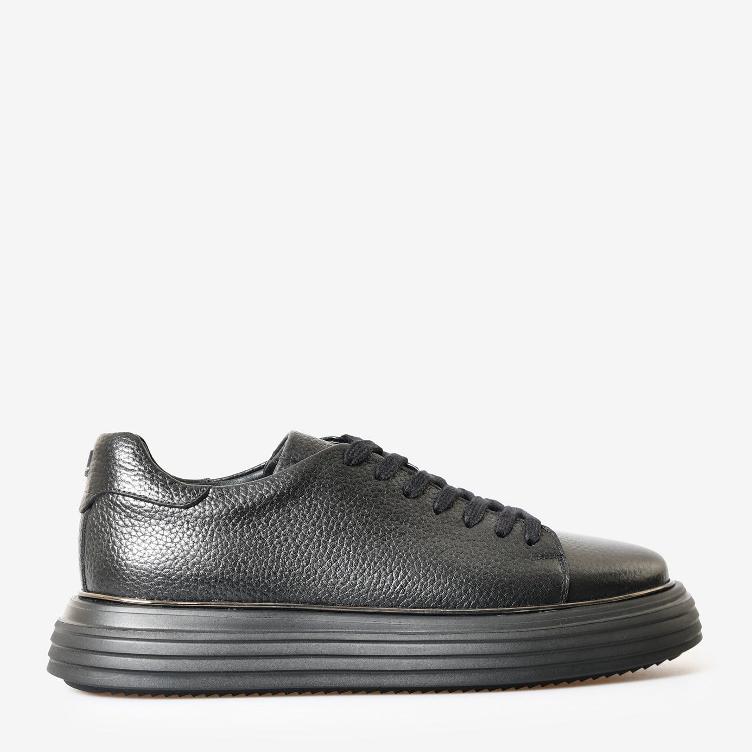 Siyah Deri Bağcıklı Erkek Spor Sneaker