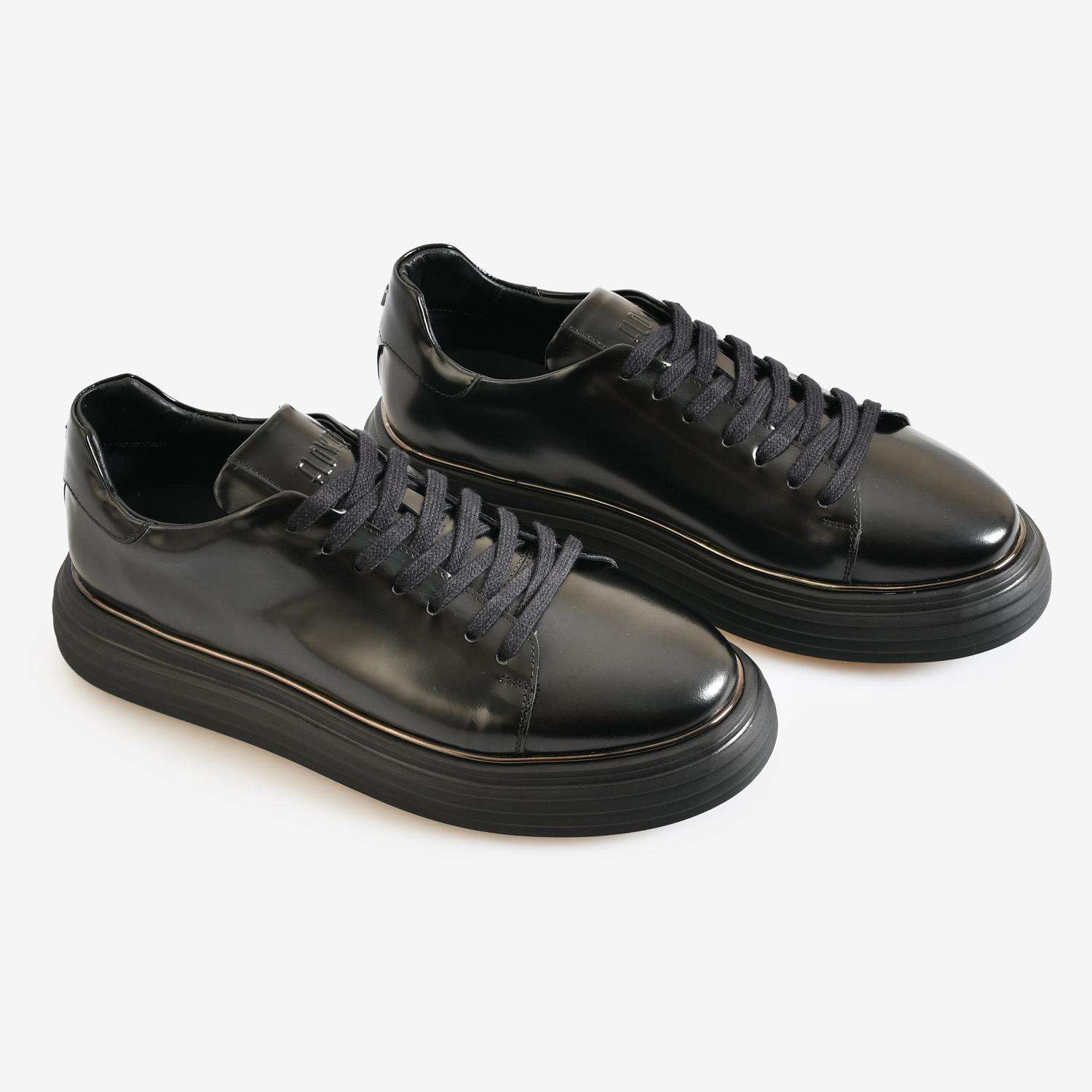 Siyah Deri Bağcıklı Erkek Spor Sneaker